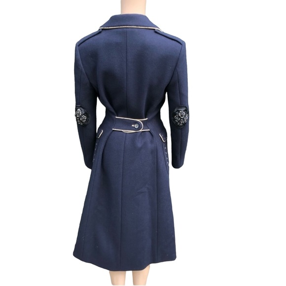 Prada NWTlong dark blue double breasted coat with crystal elbow patches Sz eu 42 - Picture 2 of 16
